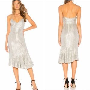 Saylor Peggie Silver Sequen Midi Dress Size Medium